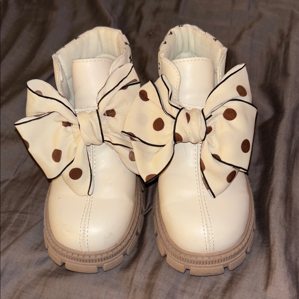 White Boots with Polka Dot Bows